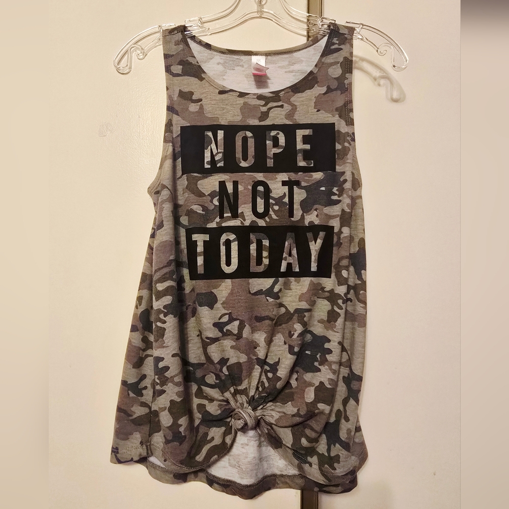No Boundaries Camo Sleeveless Tank Graphic Top - "Nope Not Today" Size M